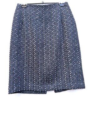 Vintage HOLT RENFREW knee-length wool boucle pencil skirt, gray-blue (size 10)